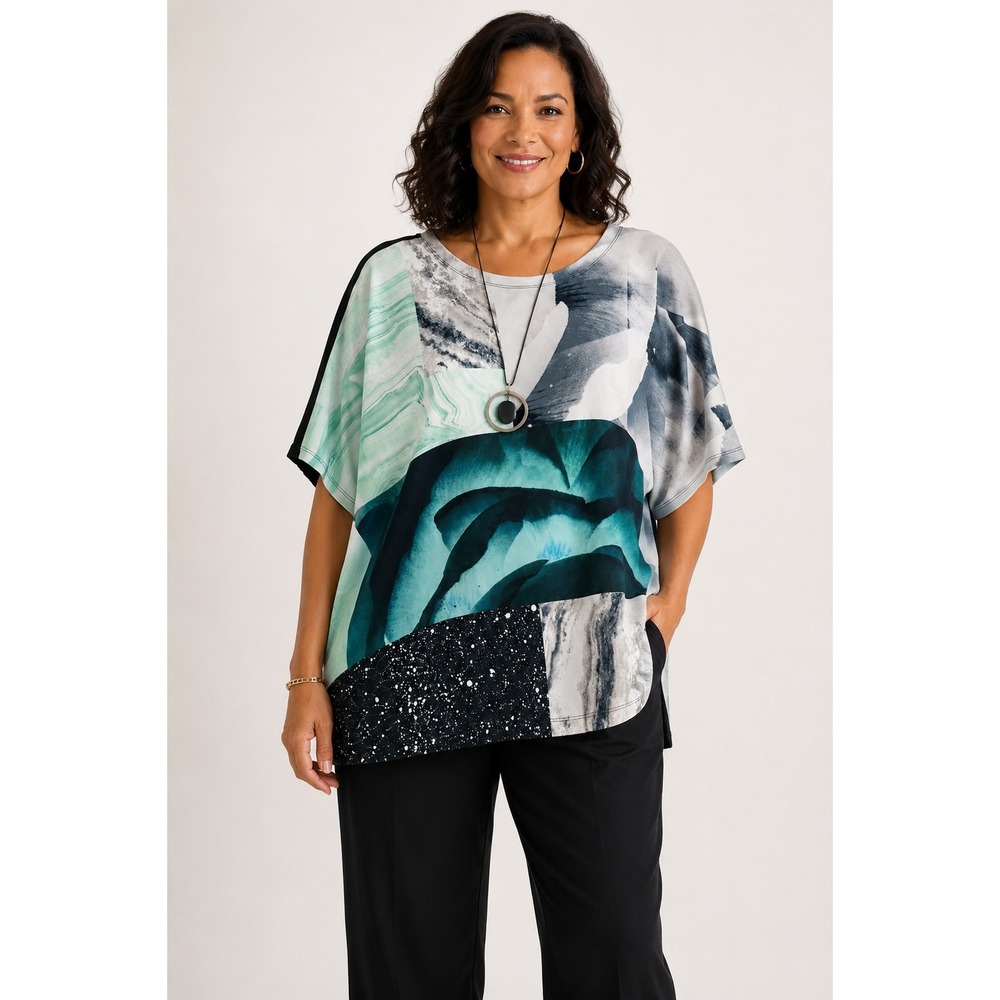 Alfani Woman Womens 2X Top Shirt‎ Pullover Green Grey Black Tunic Artsy